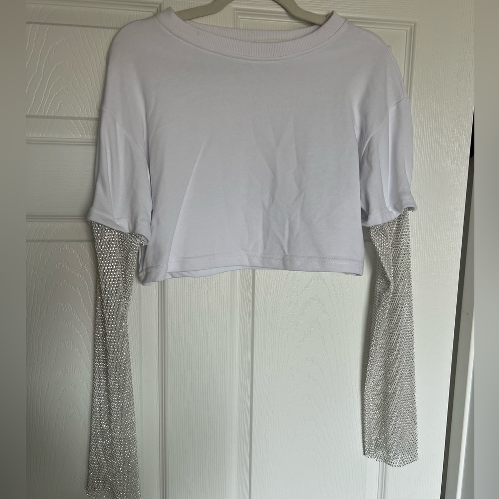 Rhinestone embellished long sleeve top